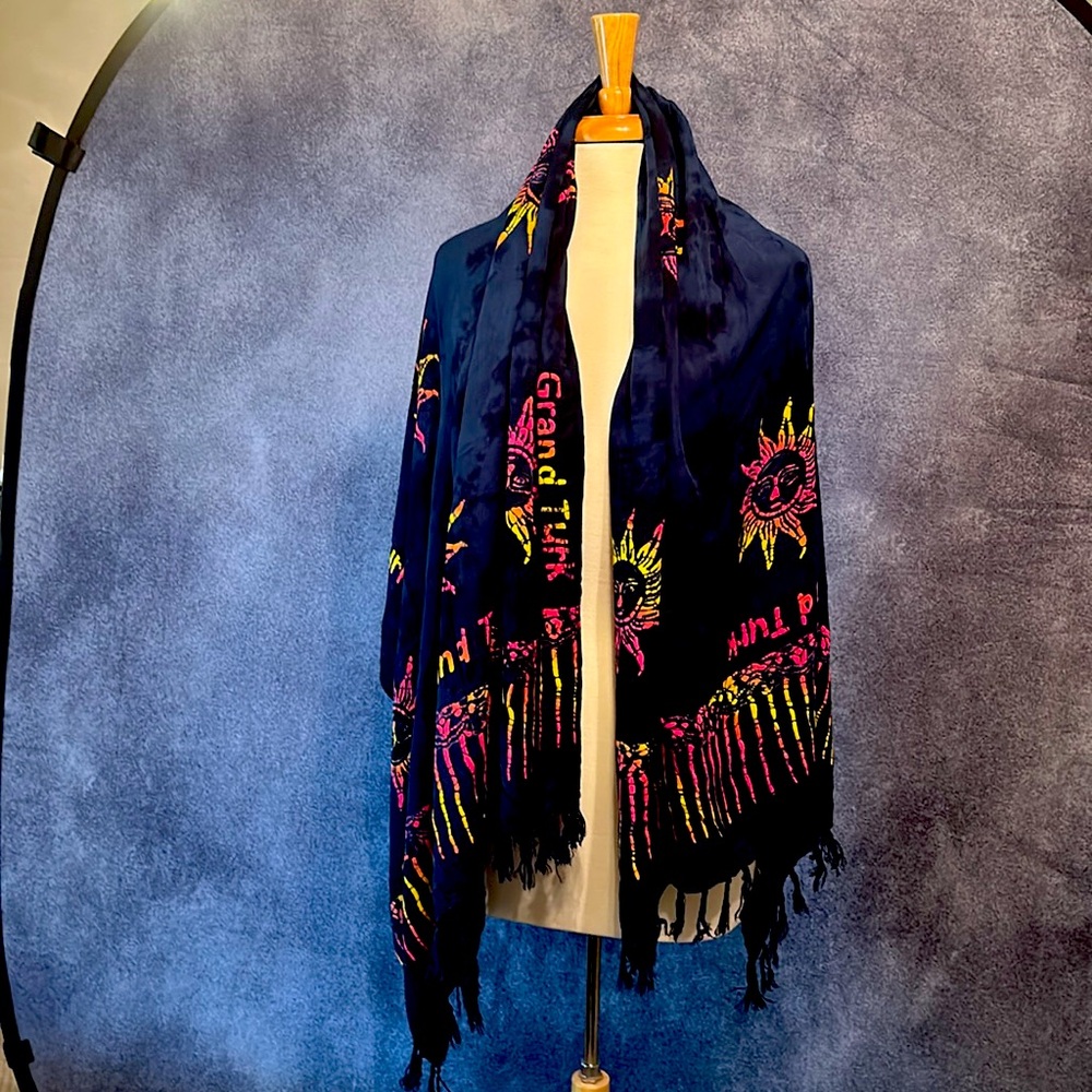 Summer Scarf / Wrap Navy/Pink/Yellow